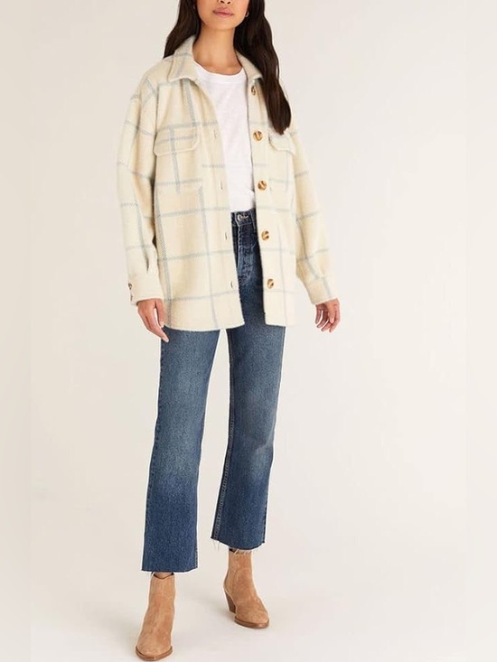 Z Supply Jackets & Blazers - Z Supply Tucker Jacket Shacket Plaid Sand Cream Light Blue M